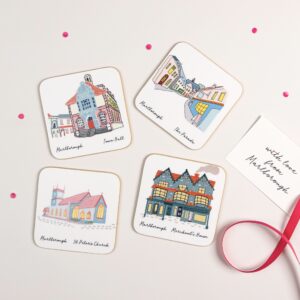 Pack of four Marlborough illustrated coasters