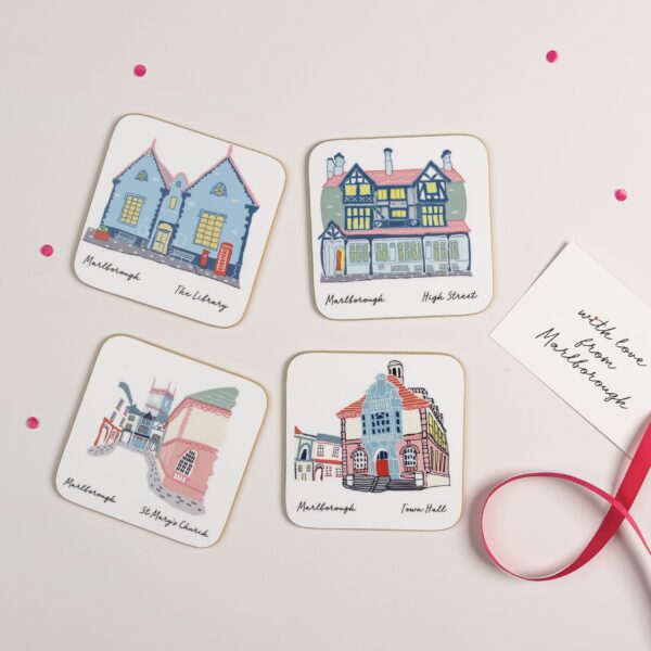 Pack of four Marlborough illustrated coasters