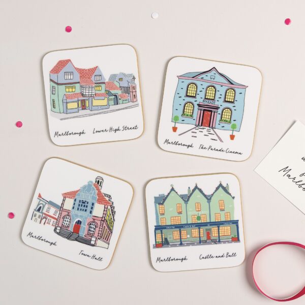 Pack of four Marlborough illustrated coasters