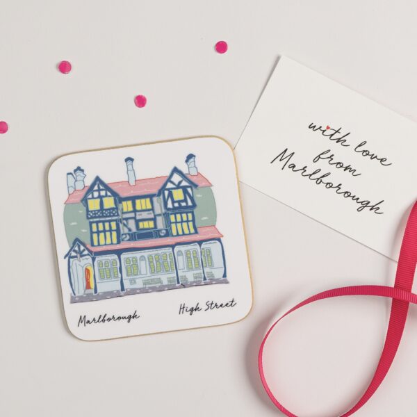 Illustrated coaster of Marlborough High Street