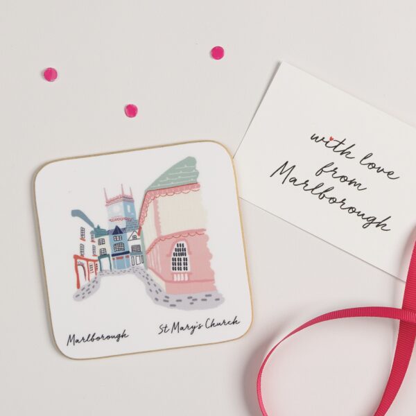 Illustrated coaster of St Mary's Church in Marlborough