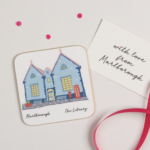 Illustrated coaster of the Library in Marlborough