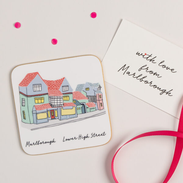 Illustrated coaster of Marlborough Lower High Street