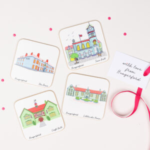 Pack of four Hungerford illustrated coasters