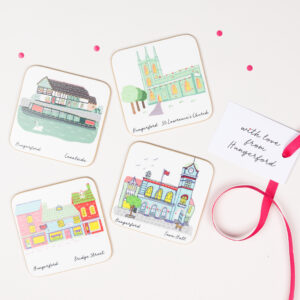 Pack of four Hungerford illustrated coasters