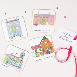 Pack of four Hungerford illustrated coasters
