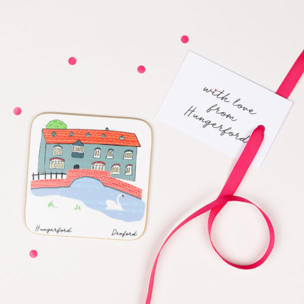 Illustrated coaster of Denford in Hungerford