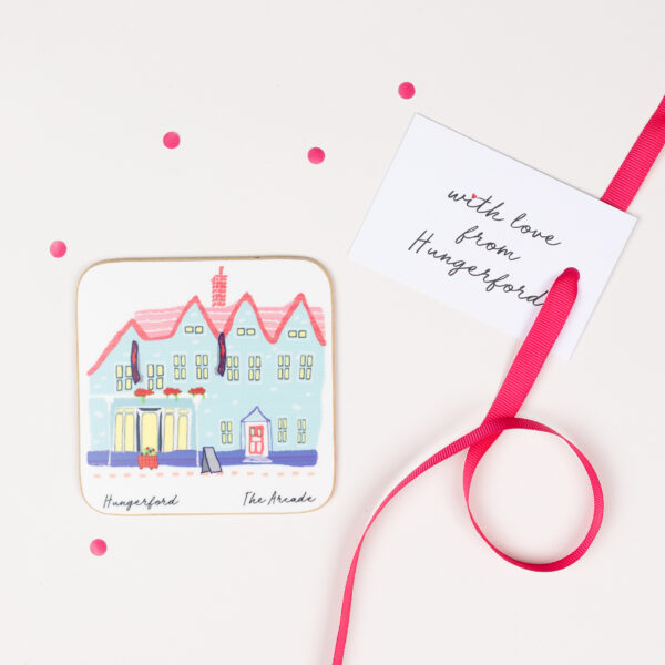 Illustrated coaster of the Arcade in Hungerford
