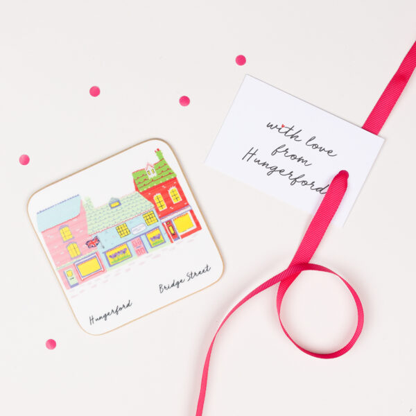 Illustrated coaster of Bridge Street in Hungerford