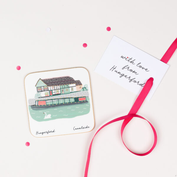 Illustrated coaster of Canalside in Hungerford