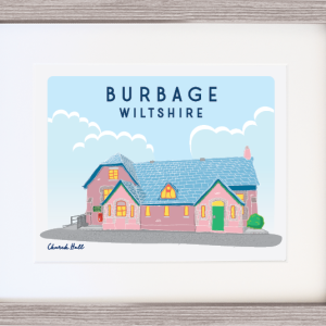Illustrated Print with Frame - Burbage Church Hall
