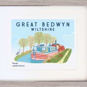 Illustrated Print with Frame - Great Bedwyn Kennet and Avon Canal