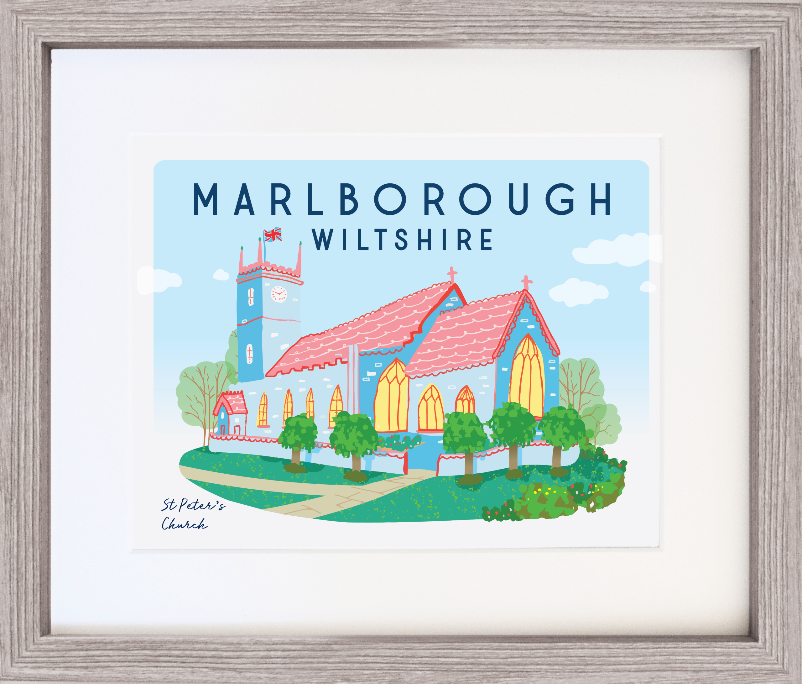 Illustrated Print with Frame - Marlborough St Peter's Church