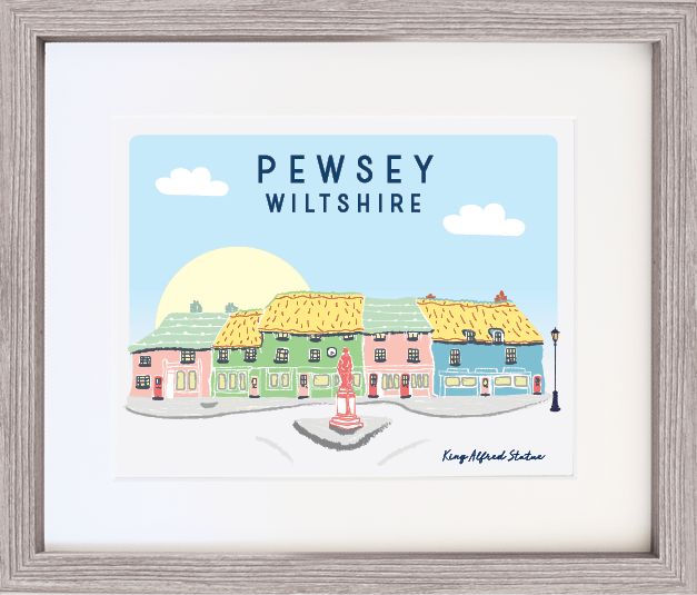 Illustrated Print with Frame - Pewsey King Alfred Statue