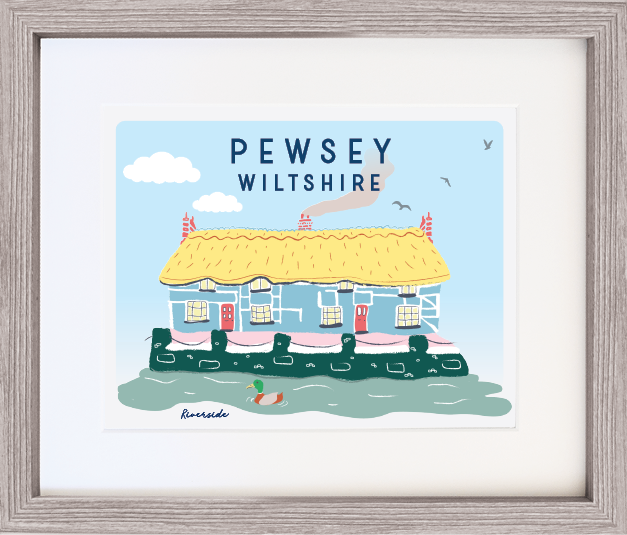 Illustrated Print with Frame - Pewsey Riverside