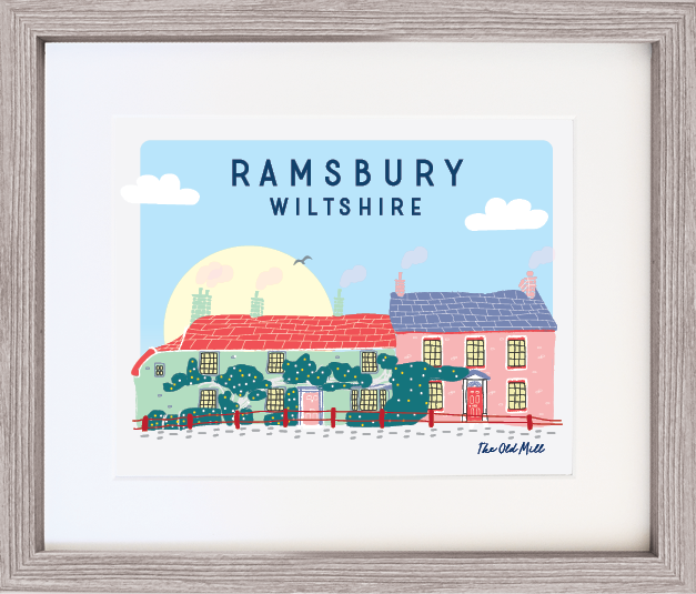 Illustrated Print with Frame - Ramsbury Old Mill