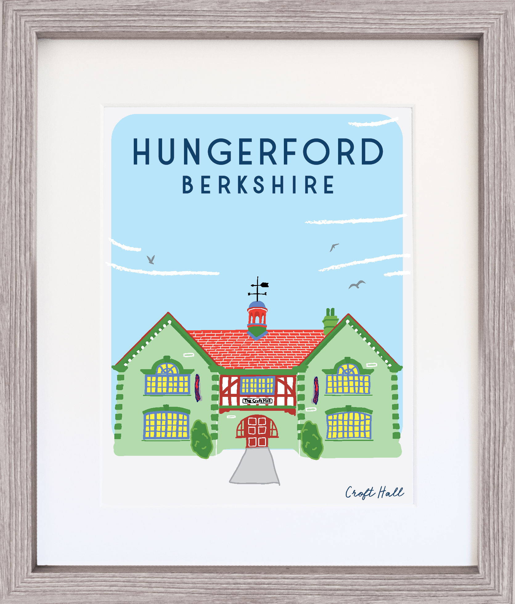 Illustrated Print with Frame - Hungerford Croft Hall