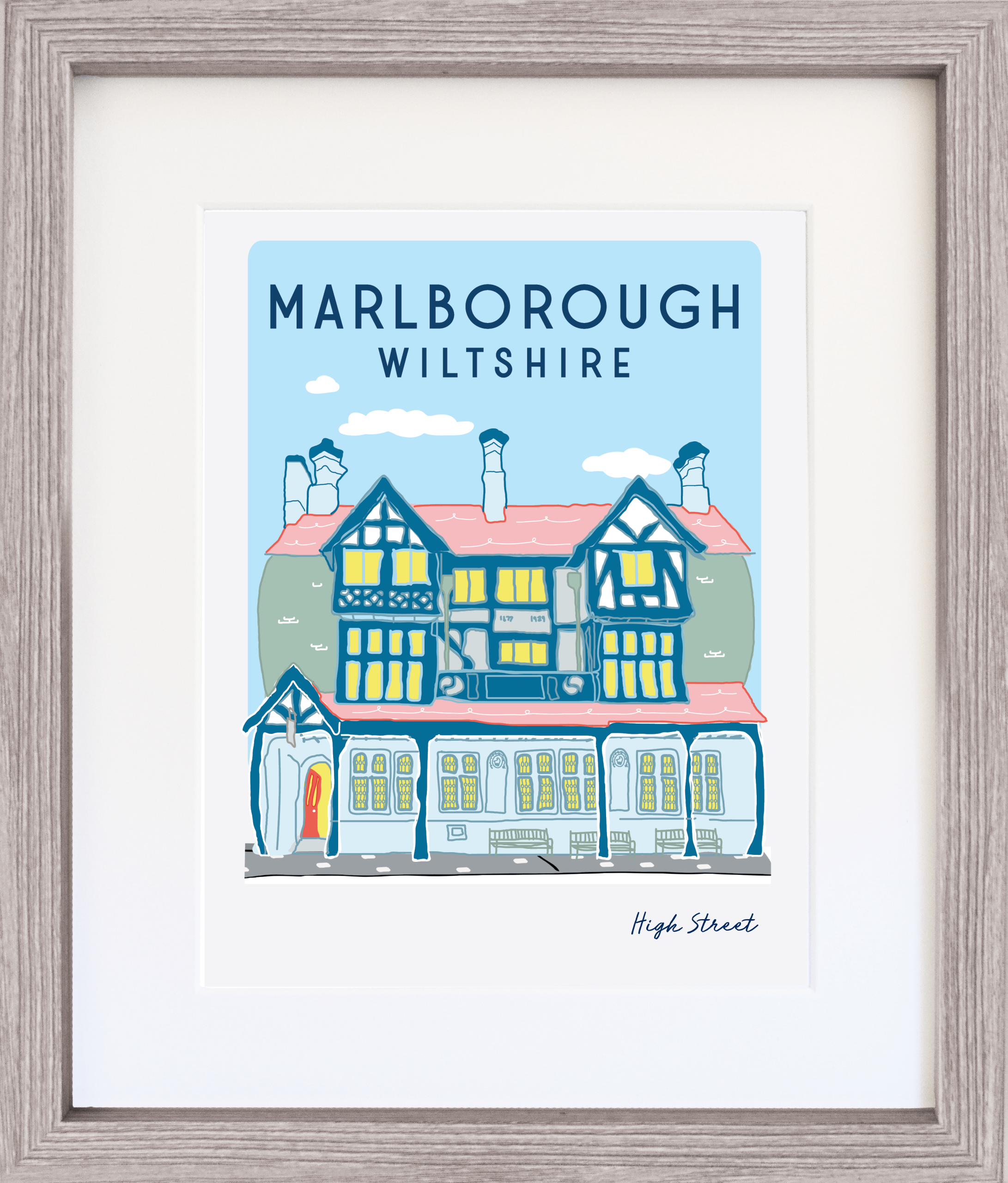 Illustrated Print with Frame - Marlborough High Street