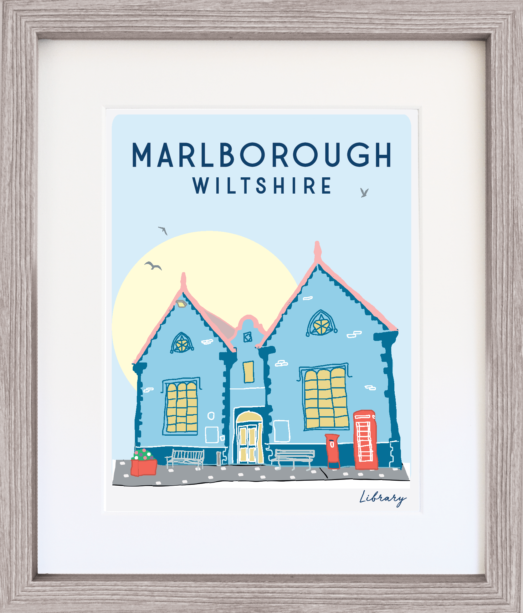 Illustrated Print with Frame - Marlborough Library