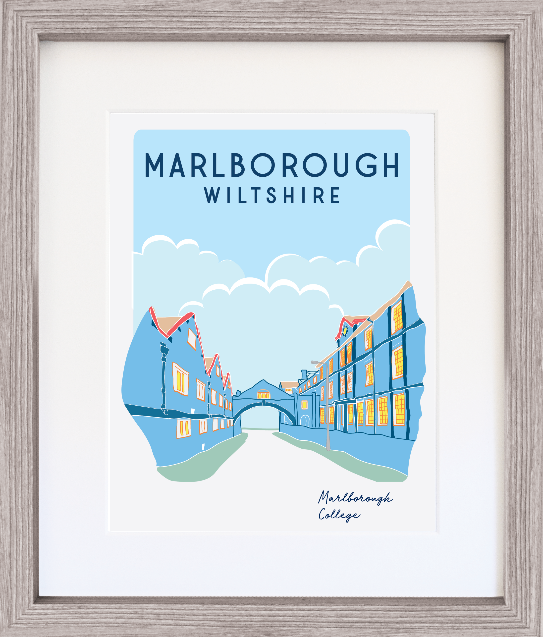 Illustrated Print with Frame - Marlborough College