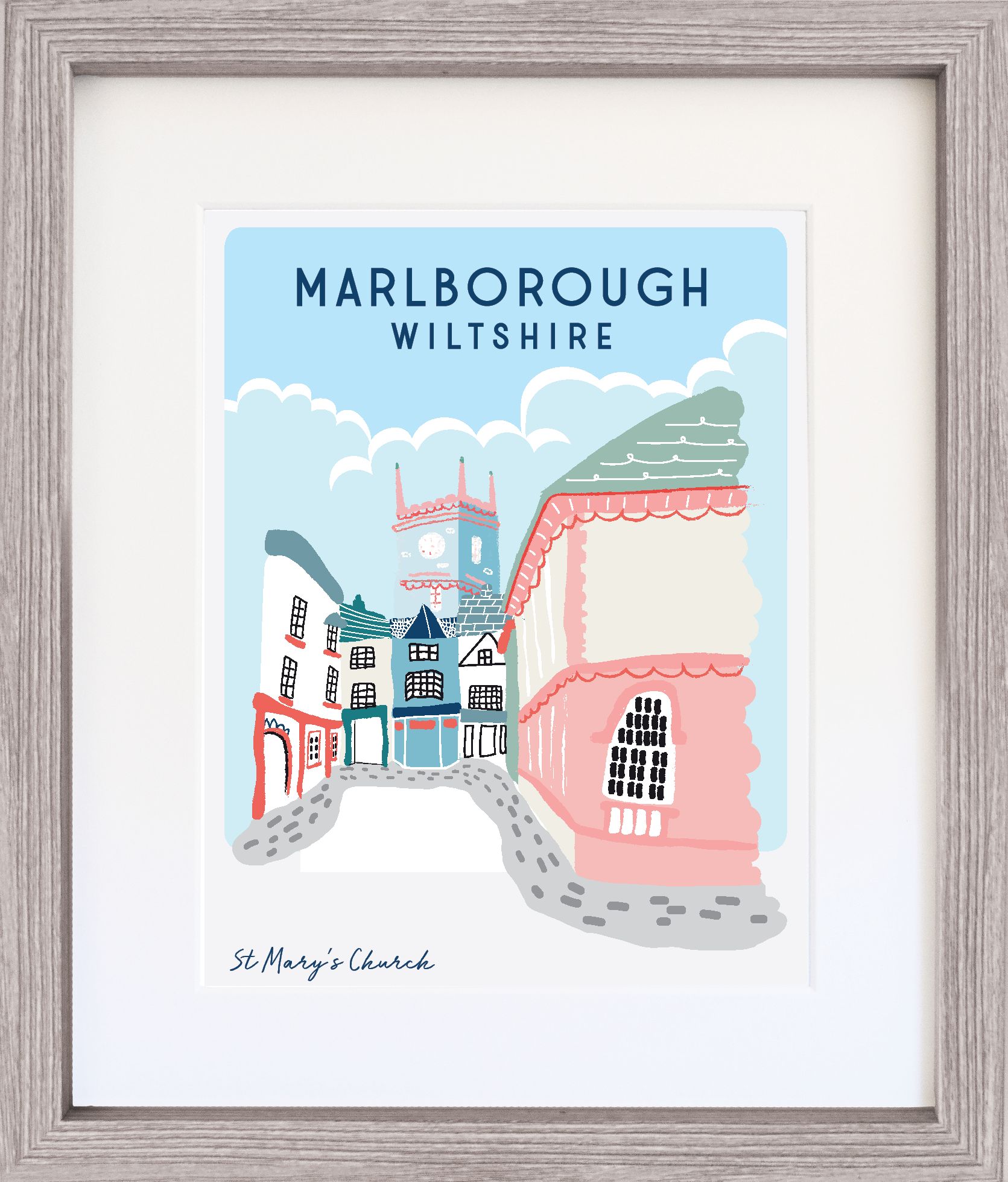 Illustrated Print with Frame - Marlborough St Mary's Church