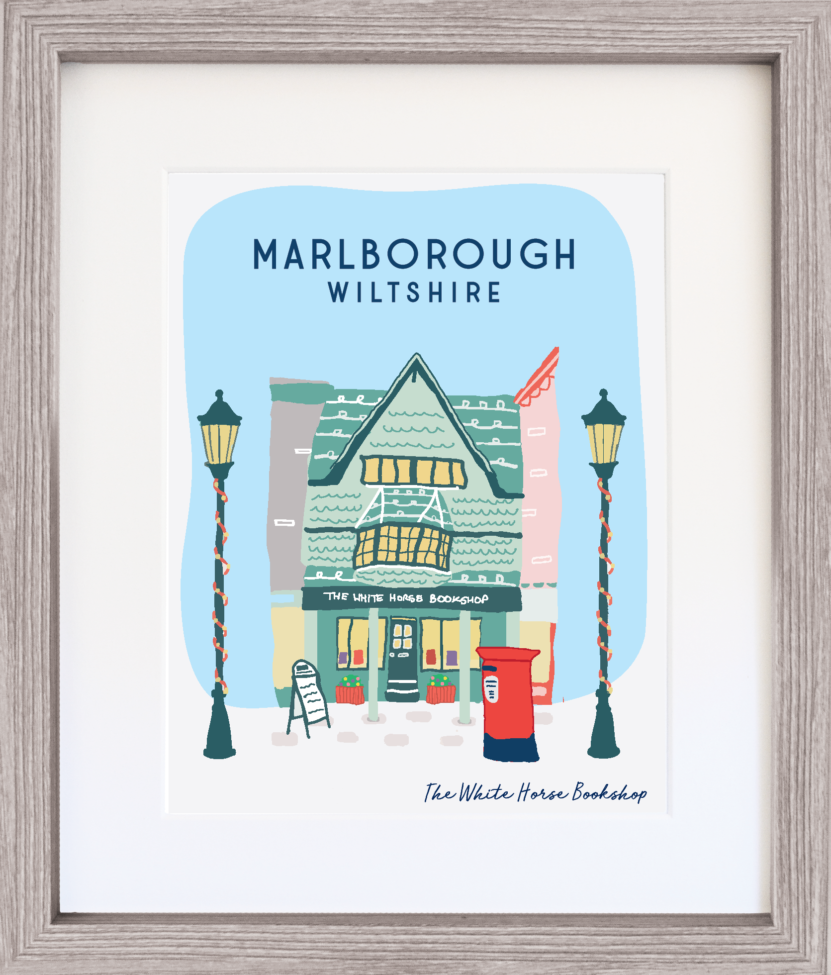 Illustrated Print with Frame - Marlborough White Horse Bookshop