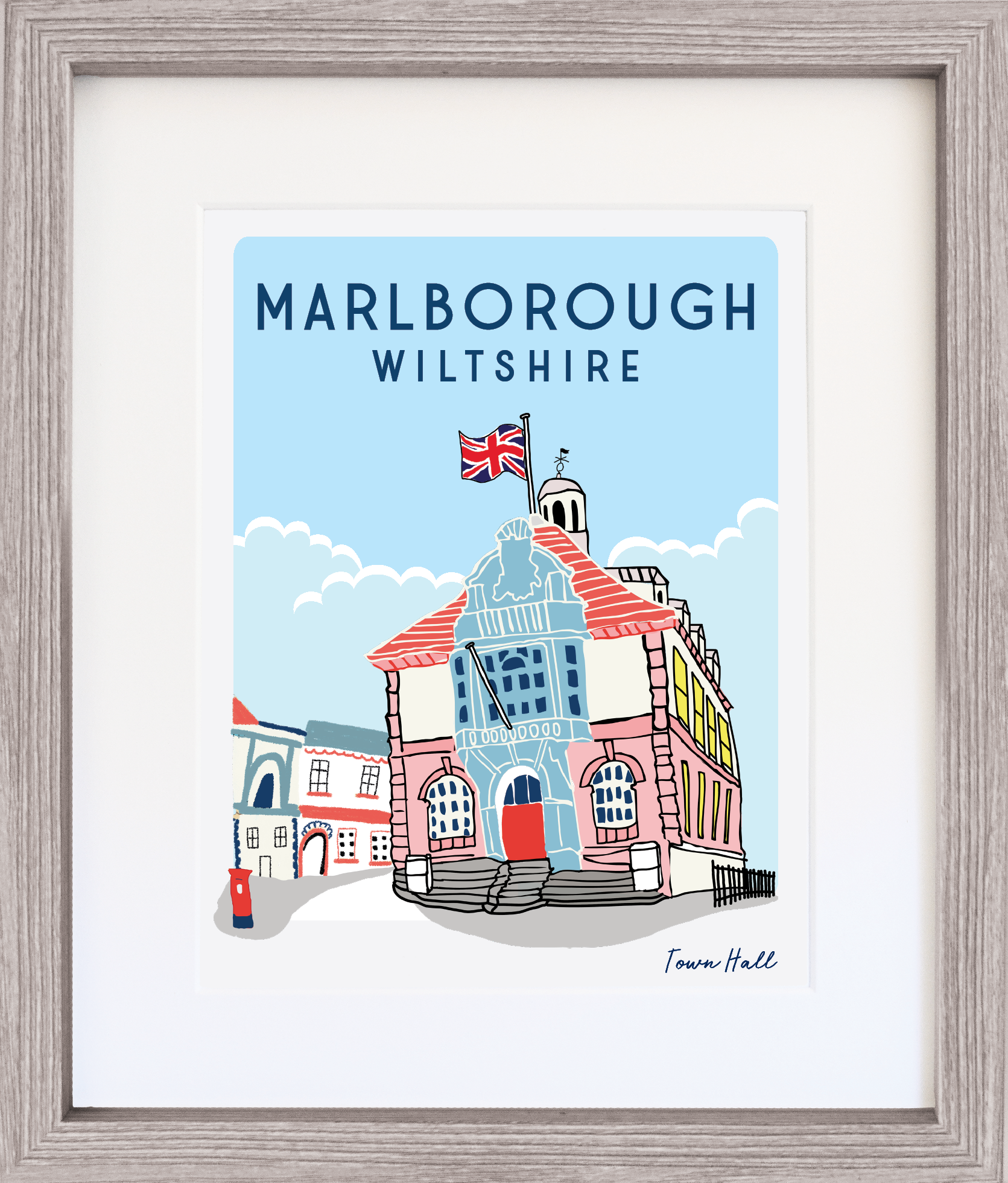 Illustrated Print with Frame - Marlborough Town Hall
