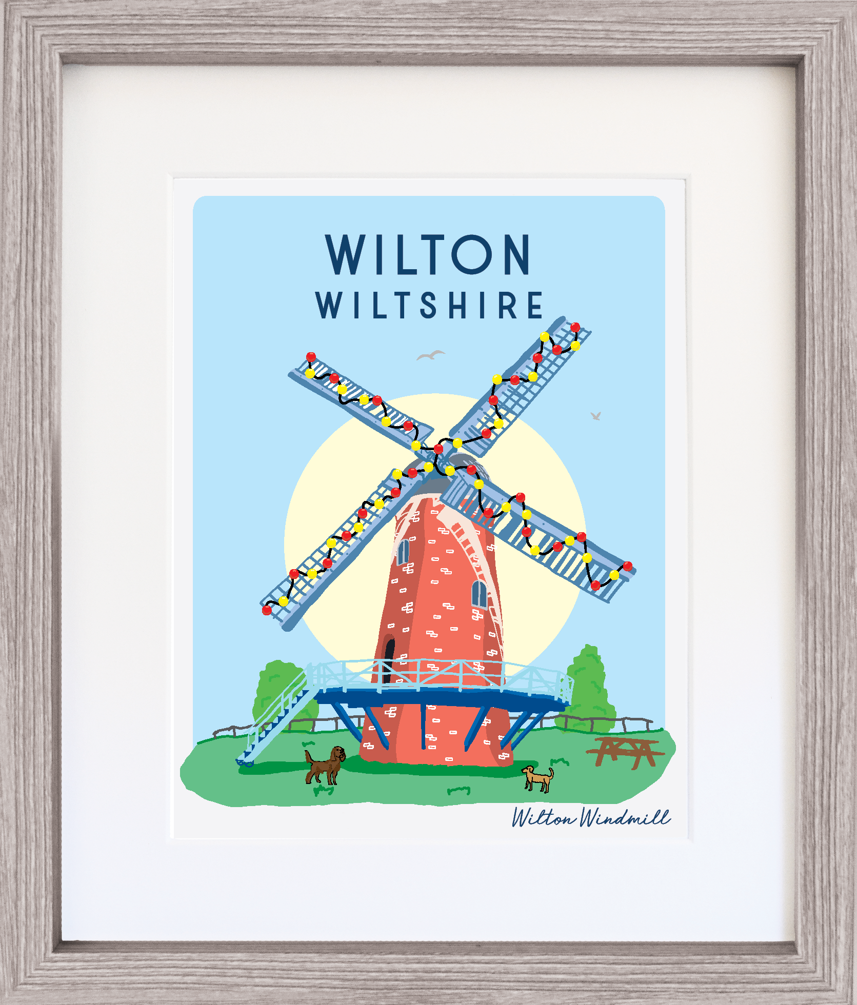 Illustrated Print with Frame - Wilton Windmill